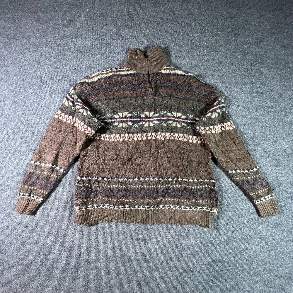 Vintage Fieldmaster Sweater Mens XL Brown Fair Isle Knit 1/4 Zip Cabin Gorpcore